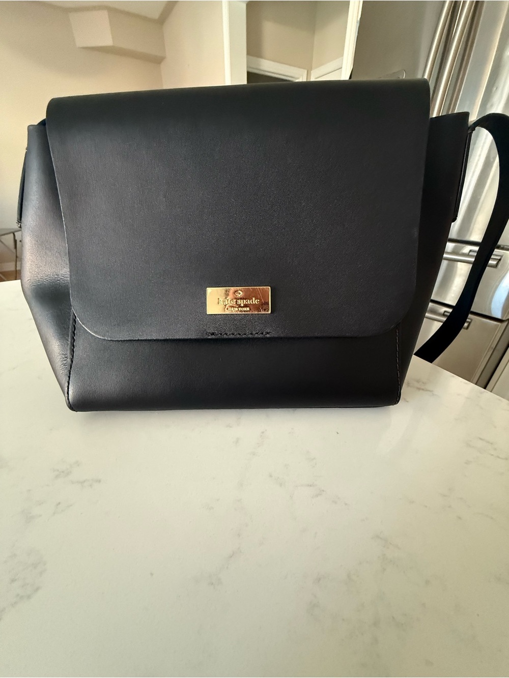 kate spade Black Leather Flap Crossbody with Gold Plaque - excellent condition